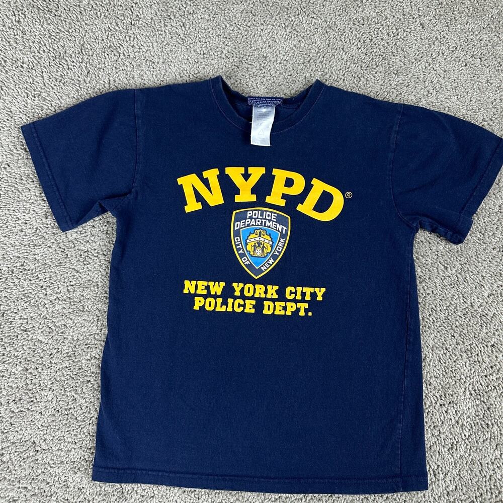 NYPD Shirt Boys Large Blue White New York Police Department Short Sleeve Kids